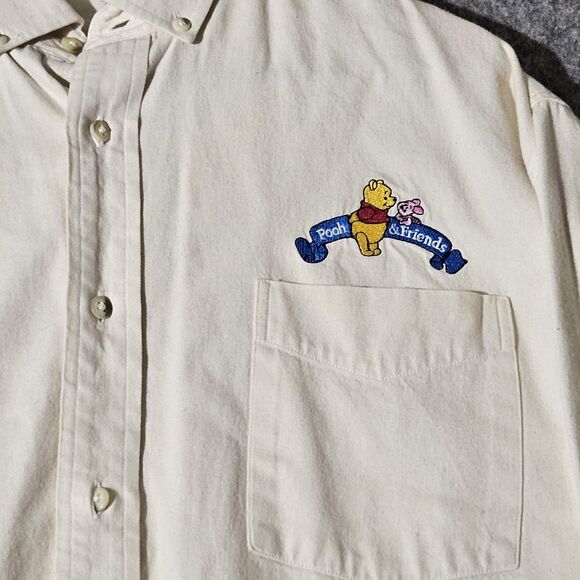 Vintage Disney Pooh & Friends Shirt Mens Large Cream Button Down Embroidered 90s - Picture 2 of 8